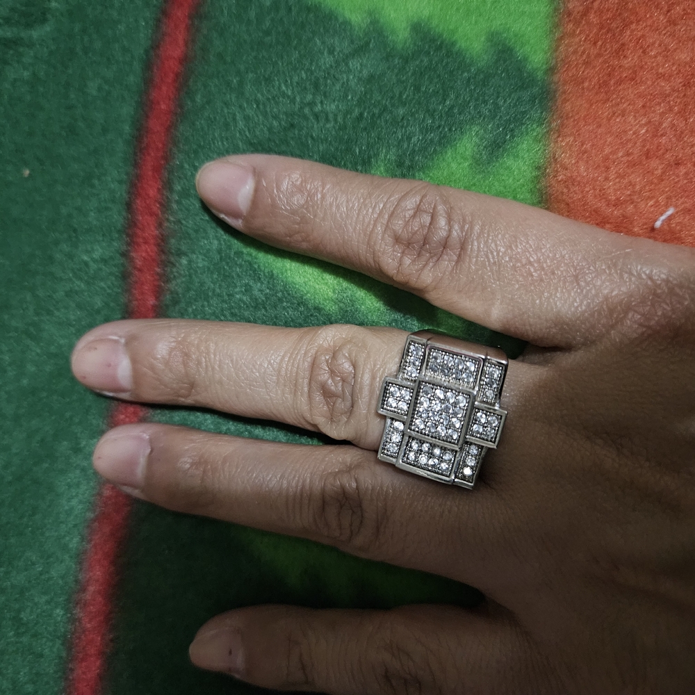 Geometric 925 Silver Ring With Crystals - image 3